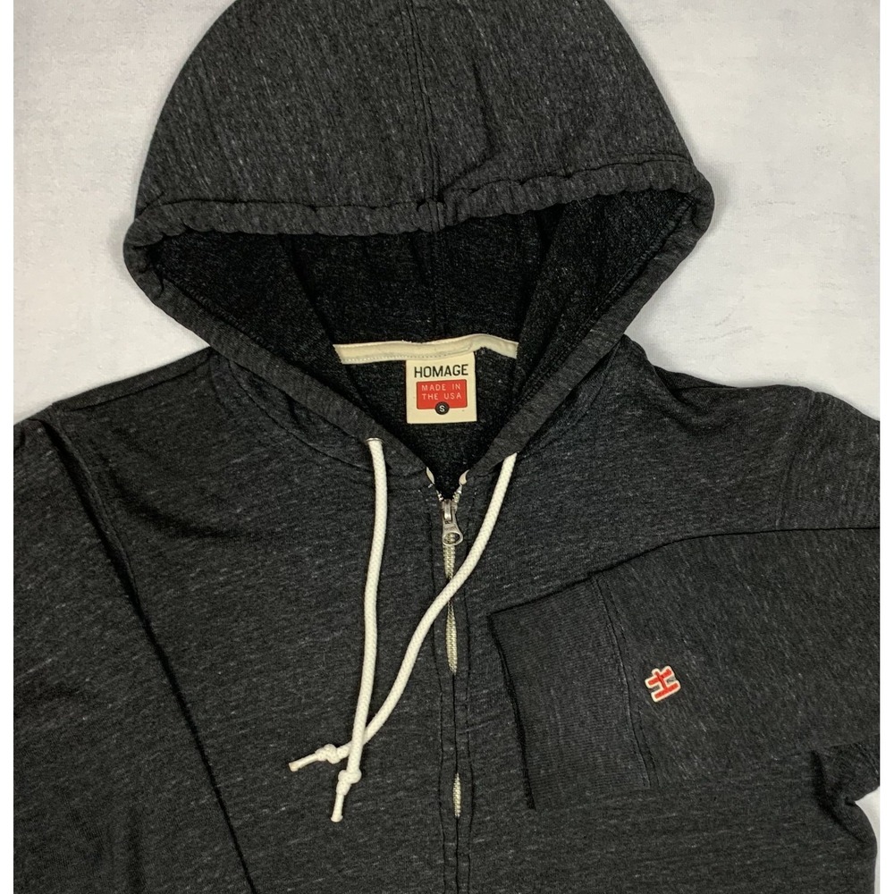 Homage Hoodie Mens Small Gray Full Zip Lightweight Made USA Soft